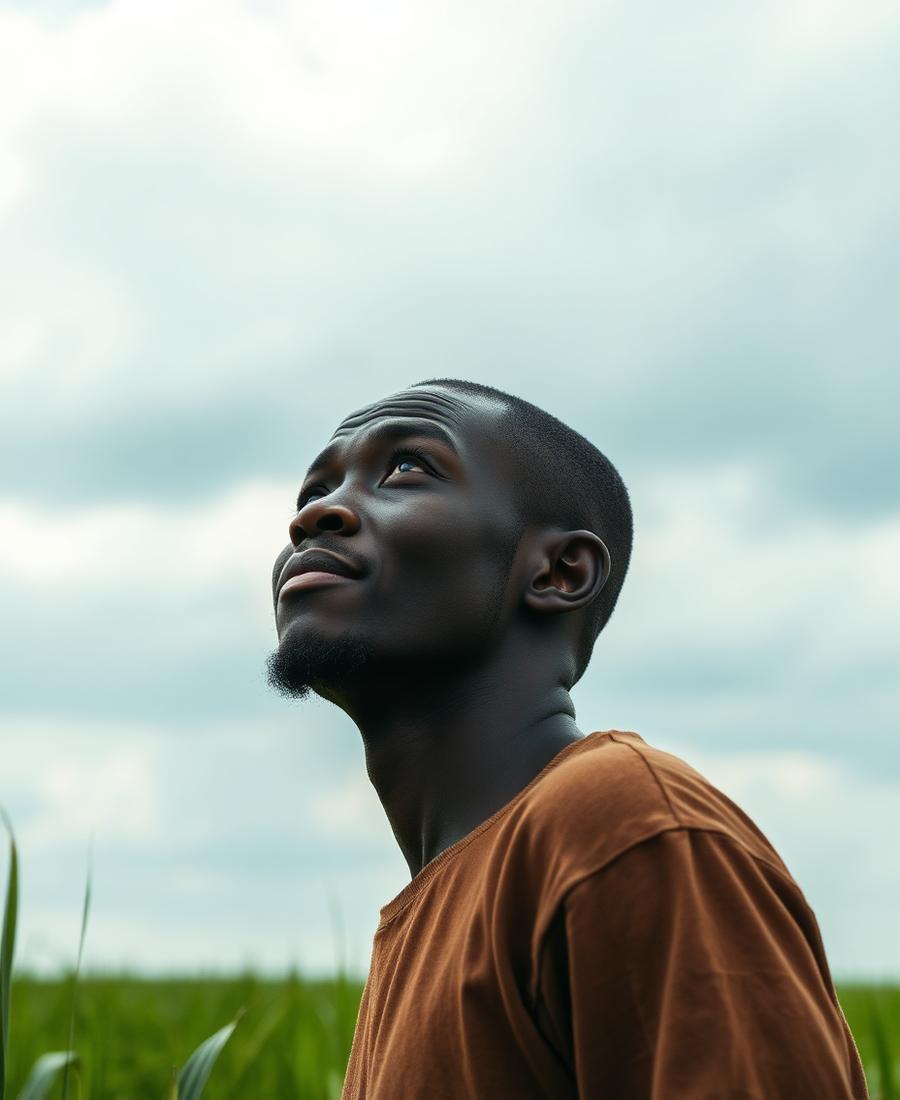 Farmer observing the sky and weather conditions